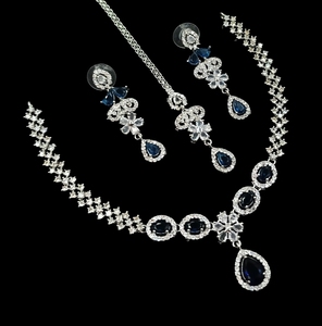 Silver Plated Fancy Collection Geometric <b>Crystal</b> Pearl Necklace Earring <b>Set</b> Women's Wedding Jewelry Classic Style Rhinestone - Product Image 1