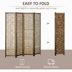 4-Panel Hand Woven Brown Indoor Reed Partition <b>Wall</b> 63"x67"x0.75" Folding Privacy <b>Screen</b> Room Divider - Product Image 6
