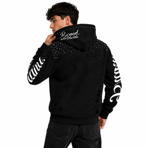 Wholesale Custom Luxury Rhinestones Graphic <b>Zip</b> up Hoodie Heavyweight Streetwear Men's Hoodies Private Label OEM ODM Manufacture - Product Image 2