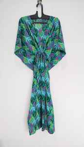 Robe Kaftan en Coton à Imprimé Feuilles de Palmier et Dentelle, Style Vintage, Longueur Genou, Cache-maillot de Plage Indien, Col en V, Manches 3/4, Légère, Vêtement de Nuit - Product Image 4