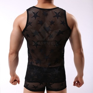 <b>Men's</b> <b>White</b> Knitted Mesh Gym Tank Top Crew Neck Sleeveless Breathable Quick Dry Eco Friendly Vintage Fitness <b>Vest</b> - Product Image 3