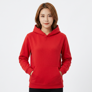 Sudadera con Capucha Roja para Hombre, 100% Algodón, Felpa, Corte Regular, Color Sólido, Informal, con Bolsillo, para Otoño - Product Image 3