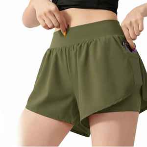 High Waist Running Shorts <b>Women</b> Quick Dry Breathable Pocketed Athletic <b>Skorts</b> Solid Color Gym Sports Shorts - Product Image 4