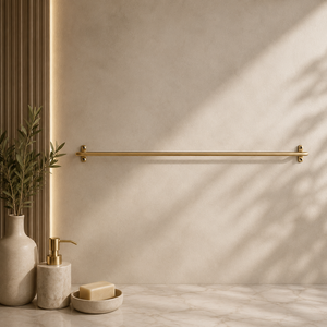 Porte-serviettes mural minimaliste en or avec design circulaire pour rangements de salle de bain - Product Image 6