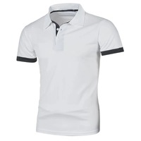 Chemise à manches courtes bleu marine pour homme, 100% polyester, tricot piqué respirant, couleur unie, coupe décontractée, col boutonné