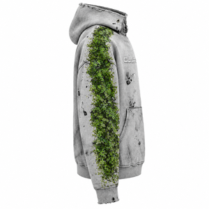 Sweat à capuche décontracté pour homme en molleton de coton écologique imprimé sur mesure, coupe oversize, effet vieilli, motif vigne verte délavée à l'acide, avec poche - Product Image 6