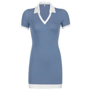 Robe polo pour femme avec logo personnalisé - Coupe ajustée en coton piqué à manches courtes, robe de sport pour le golf et le tennis avec détails rayés - Product Image 6