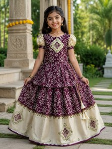 Vestido Lehenga Choli de Algodón Bordado de Secado Rápido para Niñas, Estilo Vintage, Ropa Tradicional India para Festivales, para Todas las Temporadas, Largo Regular, para Fiestas - Product Image 1