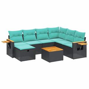 Set di divani da giardino in polyrattan nero da 8 pezzi con cuscini, eleganti mobili da esterno - Product Image 2