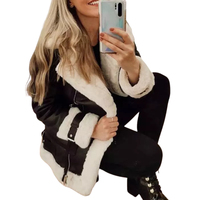 Blouson Bomber en Cuir Véritable pour Femme, Col Montant Tricoté Respirant, Manches Longues, Fermeture Éclair, Couleur Unie Automne