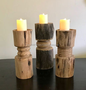Porte-bougie en bois fait main pour la décoration de la maison, centre de table, décoration de mariage, finition naturelle rustique, pièce de design - Product Image 3