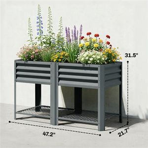 Fioriera Rialzata Grigio Scuro e Scaffale Porta Piante per Esterni - Soluzione Elegante per Giardino e Stoccaggio - Product Image 5