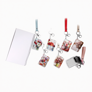 Portachiavi con dipinto a olio di fiori KZ 6,2x8,6 cm, specchietto portatile con cinturino, regalo per donna - Product Image 1