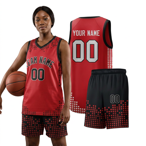 Maillot de basket-ball personnalisé sublimé, rouge et noir, en mesh, unisexe, pour adulte, anti-transpiration, impression du nom de l'équipe 00 - Product Image 3