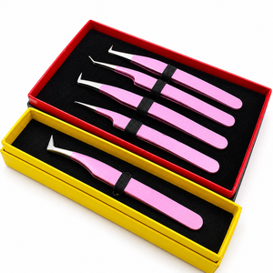 HARRAR GROUP COMPANIES AB-0094 Ensemble de pinces professionnelles en acier inoxydable pour extensions de cils, pointes courbées et droites de précision, lisses - Product Image 4