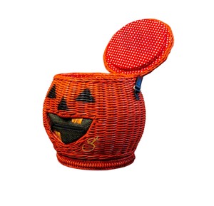 Premium Jack O <b>Lantern</b> <b>Rattan</b> Storage Basket Handcrafted Orange Pumpkin Wicker Handbag Playful Festive Organizer - Product Image 2