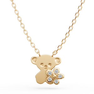 <b>Cute</b> Gold Plated <b>Bear</b> Pendant Necklace With Diamond Flower Link Chain Unisex Everyday Wear - Product Image 1