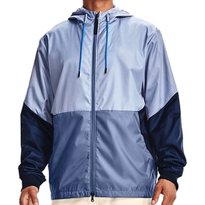 Mens <b>Grey</b> Blue Panel Windbreaker <b>Jacket</b> Full Zip Hooded Lightweight Casual Outdoor Training <b>Jacket</b> With Drawstring Hood - Product Image 1