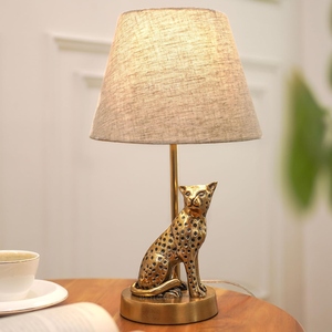 Elegant design gold <b>Leopard</b> Table <b>Lamp</b> Modern Luxury Cheetah Base Fabric Shade Creative Animal Bedside Light Bedroom Nightstand - Product Image 1