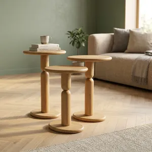 Modern Wood <b>Nesting</b> Coffee <b>Tables</b> Minimalist Living Room Furniture Round Design - Product Image 5