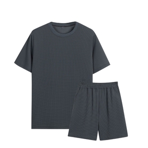 Ensemble de pyjama en coton pour homme, t-shirt à manches courtes avec poche et short à cordon de serrage, vêtements de nuit décontractés respirants pour l'été - Product Image 5