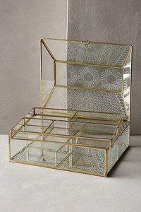 Stylish Metal And Glass Jewelry Box Organizer With <b>Mirror</b> Base For Displaying Rings Earrings And <b>Small</b> Accessories - Product Image 3
