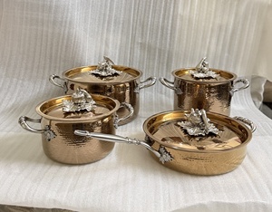 Hammered Stainless Steel Cookware Set of 4 Pot And Frying <b>Pan</b> European Design Stainless Steel Handles Vegetable Lid Oven Safe - Product Image 4
