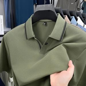 Camiseta de Manga Corta para Hombre, Bordada, de Alta Calidad, con Cuello Solapa, Patrón de Letras, 100% Algodón, Estilo Casual de Negocios - Product Image 4