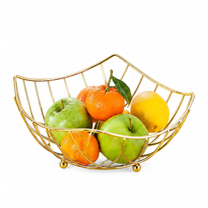 Corbeille à fruits moderne de luxe en fil doré, bol de rangement décoratif en fer, centre de table, présentoir de comptoir pour légumes et pain - Product Image 5