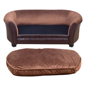 Lit pour chien et chat, type grotte, durable, rembourré en velours, coussin amovible et lavable pour animaux de compagnie, mousse de polyuréthane souple, cadre en bois rectangulaire, canapé-lit - Product Image 2