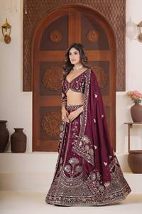 Lehenga Choli en soie Chinon pour femmes, tenue de fête ethnique traditionnelle avec broderie Zari et matériaux recyclés - Product Image 5