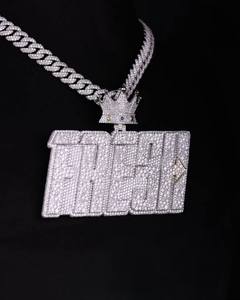 Custom 925 Sterling Silver Moissanite Letter Pendant Crown <b>Chain</b> Necklace Hip Hop <b>Name</b> Jewelry - Product Image 1