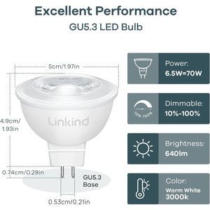 Lampadina LED Dimmerabile con Attacco GU5.3 Bi-Pin 6.5W (Equivalente a 70W) 3000K Bianco Caldo 640lm Faretti LED MR16 da Incasso - Product Image 2