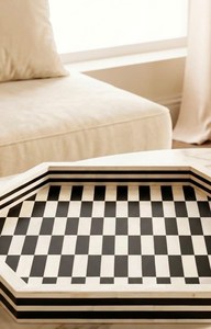 Geometric Hexagonal Checkerboard Resin Inlay MDF Natural Crafts Arabic serving trays Modern Home Decor Durable Serving Tray - Product Image 3
