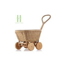 Poussette pour poupée en rotin style bohème avec roues en bois, décoration de chambre d'enfant, accessoires de photographie, cadeau d'anniversaire pour enfants, jouet