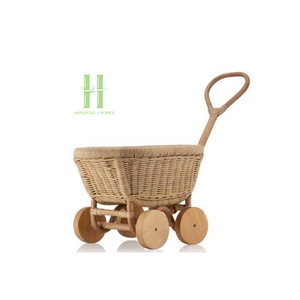 Cochecito de Mimbre para Muñecas Estilo Boho, Cuna de Ratán con Ruedas de Madera, Decoración para Cuarto de Bebé, Accesorios de Fotografía, Regalo de Cumpleaños para Niños - Product Image 3