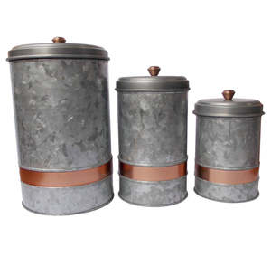 Galvanized Metal Kitchen Storage <b>Canister</b> <b>Set</b> with Copper Band Airtight Food Storage Containers - Product Image 2