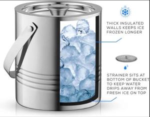 Stainless Steel Insulated Silver Ice <b>Bucket</b> Party Bar Tool Metal <b>Lid</b> Cover Handles Stainless Steel Insulated Silver Ice <b>Bucket</b> - Product Image 4