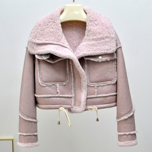 Women's Genuine Leather <b>Fur</b> Shearling Winter <b>Jacket</b> with Stand Collar Zipper Closure Anti-Wrinkle Multiple Inventories Available - Product Image 4