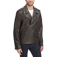 Blouson aviateur en cuir de vachette pour homme MAKUM, fermeture éclair écologique, col rabattu, couleur unie, manches régulières, hiver