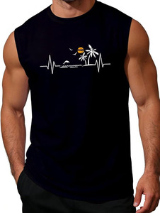 Débardeur noir à manches courtes pour homme avec motif haltère et tasse de café ECG, col rond, coupe classique, 100 % coton, écologique - Product Image 4