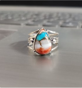 Wholesale Natural White Buffalo <b>Turquoise</b> <b>Ring</b> 925 Sterling Silver Handmade Pear Shape White Buffalo Stone Gemstone <b>Ring</b> Vintage - Product Image 3