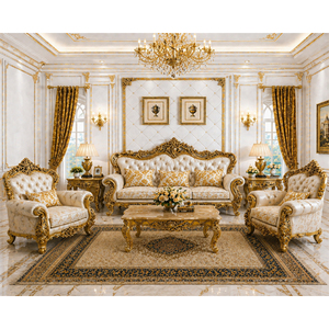 Ultra-Luxury Hand-Carved Gold Finish Palace <b>Sofa</b> Set Premium Wooden 5 Seater <b>Sofa</b> Set Bespoke Ornate Living Room Furniture Sale - Product Image 1