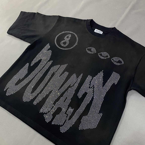 T-shirt personnalisé à strass pour homme, style streetwear, effet délavé, en coton épais – Meilleure vente - Product Image 6