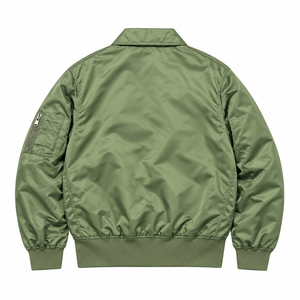 Chaqueta bomber verde oliva para hombre, cortavientos, con cierre de cremallera, cuello vuelto, informal, lisa, para otoño. - Product Image 2