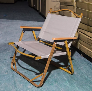 Folding Beach <b>Chair</b> Wooden Frame <b>Camping</b> <b>Chair</b> Portable Outdoor Lounge Seat with Armrests - Product Image 2