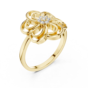 Anillo apilable de oro macizo de 14k para mujer, con diamante de corte redondo en forma de flor, minimalista, para regalo, compromiso, aniversario, boda - Product Image 4