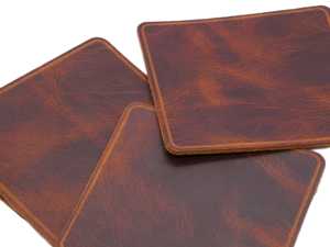Hand Stitched Genuine Leather Coaster Set Round Cowhide Table Mats Luxury Furniture <b>Scratch</b> Protection <b>Pad</b> GLC-0124 - Product Image 4