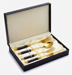 Ensemble de couverts en acier inoxydable avec poignées en résine de couleur noire élégante Ensemble de couverts Ustensiles de cuisine Table à manger Couteau de service Ensemble de cuillères folkloriques - Product Image 6