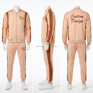 Men Gray Maroon Striped Tracksuit <b>Full</b> <b>Zip</b> <b>Hoodie</b> With Side Pockets Casual Wear Autumn Season Polyester Cotton Blend Regular Fit - Product Image 2